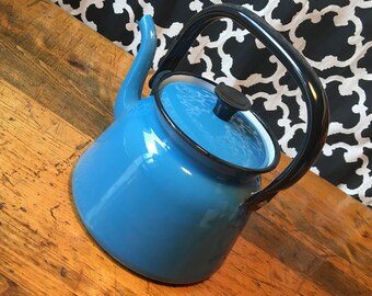 Large Blue Enamel Teapot #18 Huta Silesia (Silesia Ironworks) Vintage 1960s Made in Poland