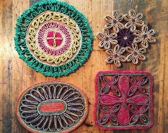 Vintage Wicker Trivets: Colorful Natural Fibers YOUR CHOICE