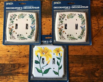 Vintage Double Switch Plate / Light Switch Cover with Lilies, or Herbs: Decorator's Hardware by Nystrom of Sweden