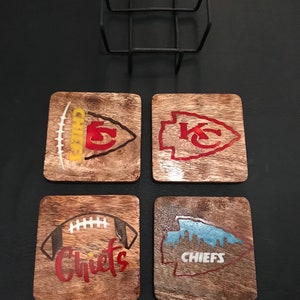 Kansas City Chiefs Custom Coaster Set, 4 Designs, Solid Wood