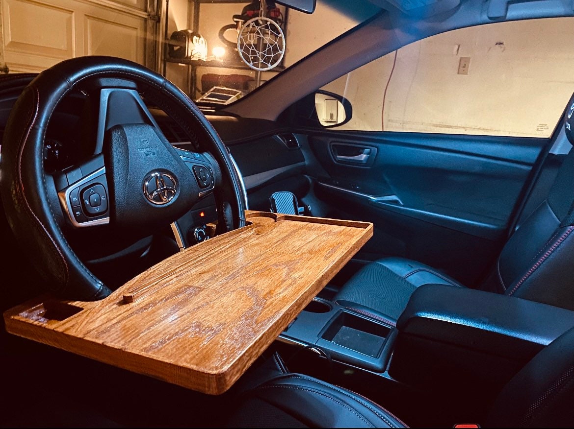 🔥READY STOCK🔥Wooden Car Steering Wheel Table Tray Laptop Food Dining  Reading Writing Stand Holders Hot