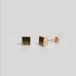 100% Natural Moldavite Raw Genuine, Stud Earrings ,Authentic Moldavite, Raw Moldavite, Sterling Silver Earrings, Certified Moldavite Earring