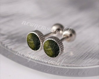 100% Natural Moldavite Raw Genuine, Stud Earrings ,Authentic Moldavite, Raw Moldavite, Sterling Silver Earrings, Certified Moldavite Earring