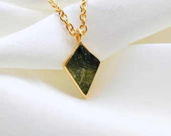 Raw Moldavite Pendant, Sterling Silver Necklace, Handmade Gemstone Jewelry