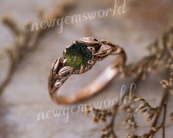 Natural Raw Moldavite Ring, Sterling Silver Rings , Moldavite Gemstone, Dainty Vintage, Bridal, Anniversary Gift, Christmas gift, Moldavite