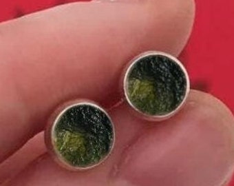 100% Natural Moldavite Raw Genuine, Stud Earrings ,Authentic Moldavite, Raw Moldavite,Sterling Silver Earrings, Certified Moldavite Earring