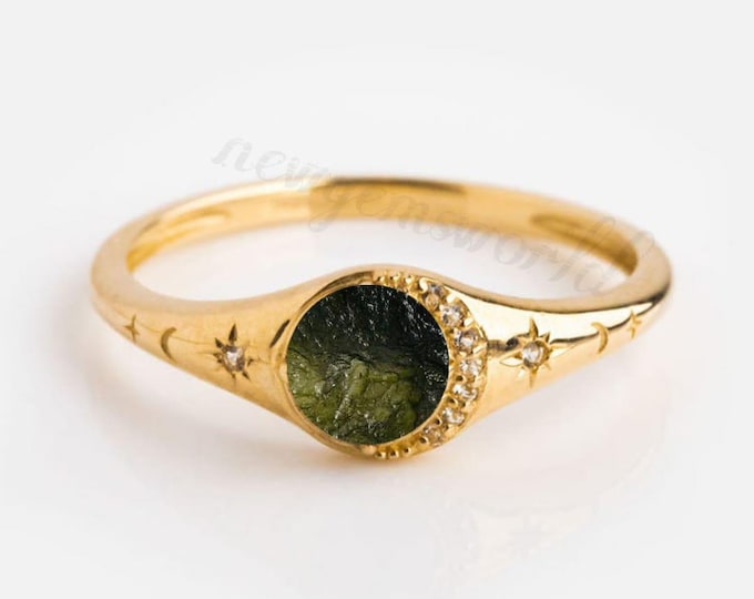 Raw Moldavite Ring, 925 Sterling Silver Jewelry, Handmade