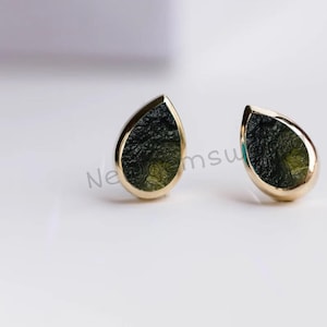 100% Natural Moldavite Raw Genuine, Stud Earrings ,Authentic Moldavite, Raw Moldavite,Sterling Silver Earrings, Certified Moldavite Earring
