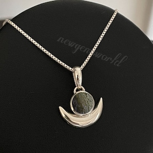 Pendentif moldavite brute, collier en argent sterling 925, pierre verte