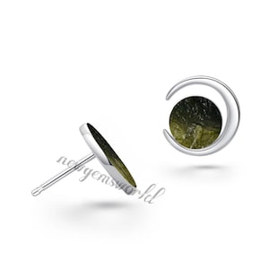 100% Natural Moldavite Raw Genuine, Stud Earrings ,Authentic Moldavite, Raw Moldavite, Sterling Silver Earrings, Certified Moldavite Earring