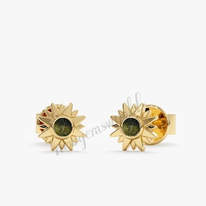 100% Natural Moldavite Raw Genuine, Stud Earrings ,Authentic Moldavite, Raw Moldavite, Sterling Silver Earrings, Certified Moldavite Earring
