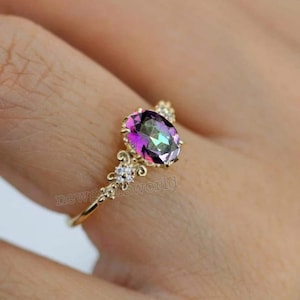 Natural Mystic Topaz Ring, Handmade Silver Ring, 925 Sterling Silver Ring, Designer Oval Mystic Topaz Ring, Engagement Ring, Gift For Her