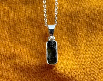 Raw Moldavite Pendant, 925 Sterling Silver Necklace, Handmade