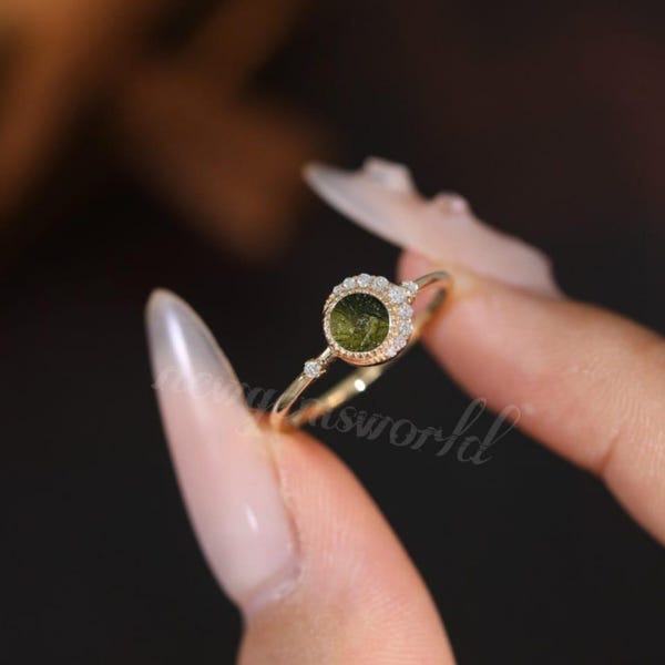 Sterling Silber Moldavit Ring, Edelstein, handgemachter Schmuck