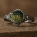 Triple Moon Moldavite Ring: Sterling Silver, Genuine Czech Stone