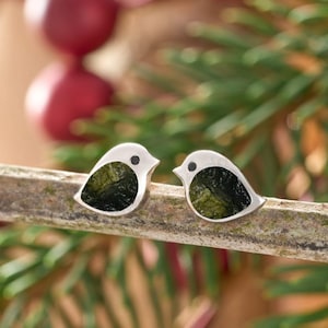100% Natural Moldavite Raw Genuine, Stud Earrings ,Authentic Moldavite, Raw Moldavite, Sterling Silver Earrings, Certified Moldavite Earring