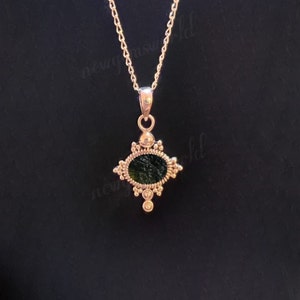 Raw Moldavite Sterling Silver Pendant, Green Gemstone Necklace