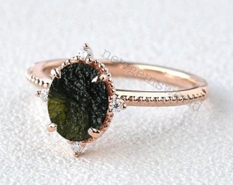 Handmade Natural Raw Moldavite Ring – 925 Sterling Silver, Bezel Set, Green Gemstone, All Sizes MO2236
