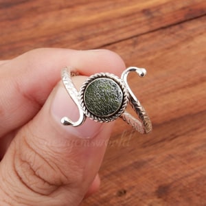 Moldavite Ring, Natural Moldavite Ring, Sterling Silver, Raw Moldavite, Evil eye Ring, Genuine Rough Moldavite, Boho Twig Band, Gift For Her