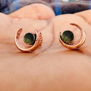 100% Natural Moldavite Raw Genuine, Stud Earrings ,Authentic Moldavite, Raw Moldavite, Sterling Silver Earrings, Certified Moldavite Earring