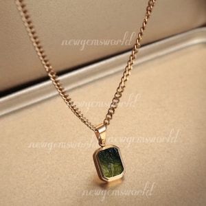 Colgante artesanal de moldavita en bruto, plata de ley 925, gema verde