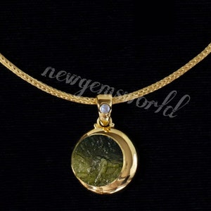Raw Moldavite Pendant, Sterling Silver Necklace, Green Gemstone