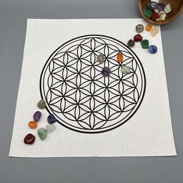 Crystal Grid Cloth - Flower of Life | 12 Inch Cloth Crystal Grid Board - Black