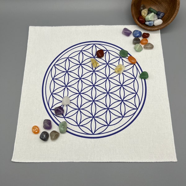 Crystal Grid Cloth - Flower of Life | 12 Inch Cloth Crystal Grid Board - Blue
