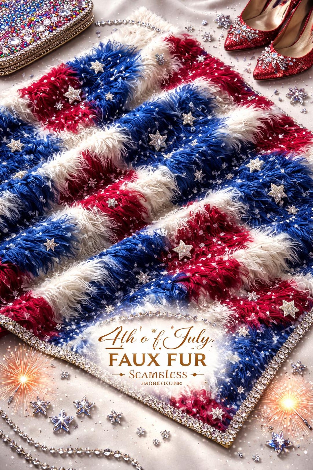 4th of July Faux Fur Seamless Pattern 2 | Patriotic Red White Blue Faux ...