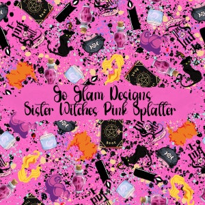 Spell on You Pink Splatter Seamless Pattern, Sister Witches, Halloween Seamless, Witches seamless, White Splatter, Digital Seamless Pattern