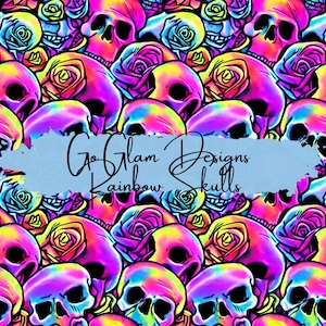 Regenbogen Schädel Musterdesign, Rapportmuster, digitaler Download, kommerzielle Nutzung, nahtlose Datei, Goth Seamless