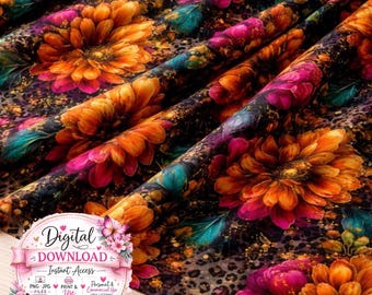 Autumn Leopard Seamless Pattern – Fall Animal Print Digital Paper, Cozy Autumn Backgrounds for Sublimation, Scrapbooking, Crafts, Fabric