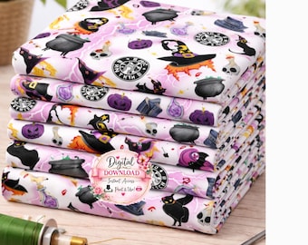 Basic Witch Sisters Seamless Pattern, Halloween Digital Paper (Digital Download)