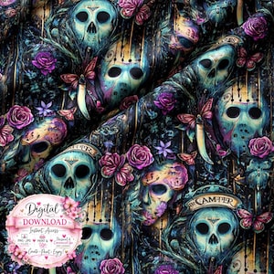 Patrón sin costuras de la caravana, patrón repetido, descarga digital, archivo sin costuras, patrón de tela, Halloween sin costuras, terror de los 80