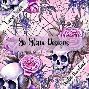 Pink Skulls Seamless Pattern, Repeat Pattern, Digital Download, Commercial Use, Seamless File, Halloween Seamless