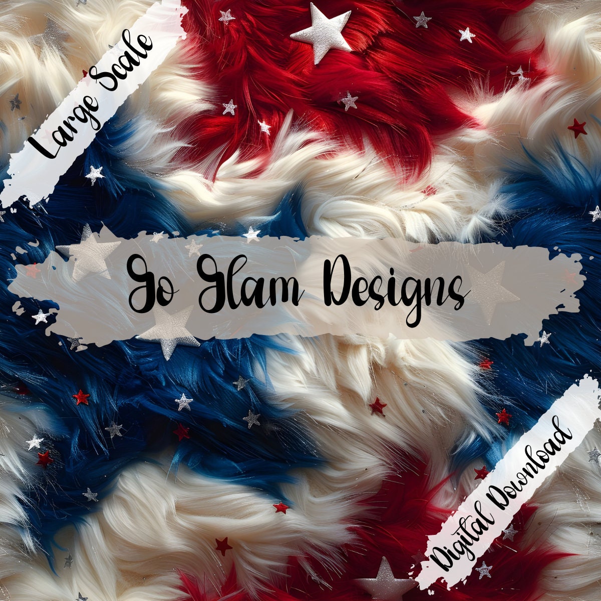 4th of July Faux Fur Seamless Pattern 2 | Patriotic Red White Blue Faux ...