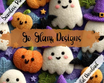 Boo Crew Halloween Seamless Pattern, Ghost, Pumpkin (Digital Download)