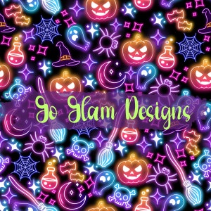 Néon Halloween transparente motif, motif répété, téléchargement numérique, usage commercial, fichier sans couture, Halloween sans couture