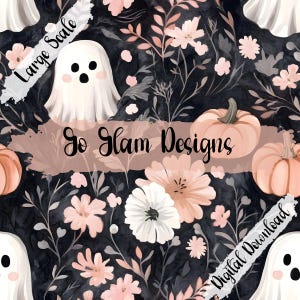 Halloween Floral Ghosts Seamless Pattern, Repeat Pattern, Digital Download, Seamless File, Fabric Pattern, Halloween Seamless