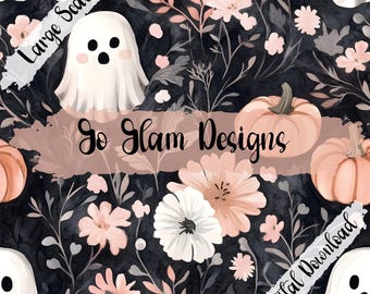 Halloween Floral Ghosts Seamless Pattern, Ripeti Pattern, Download Digitale, File Seamless, Modello Tessuto, Halloween Seamless