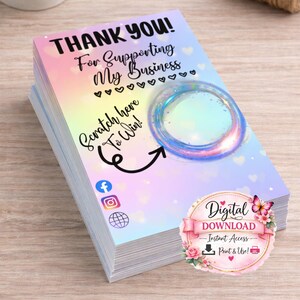 Rainbow Hearts Thank You Scratch Off Card Template (Digital Download)