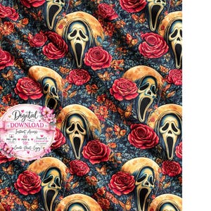 The Killer Vintage Tattoo Seamless Pattern, Repeat Pattern, Digital Download, Seamless File, Fabric Pattern, Halloween Seamless, 90's Horror
