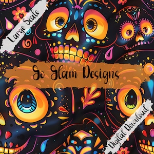 Sugar Skulls Seamless Pattern, Repeat Pattern, Digital Download, Commercial Use, Seamless File, Halloween Seamless