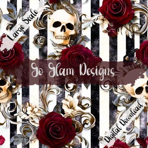Gothic Schädel & Rosen Musterdesign, Rapportmuster, digitaler Download, kommerzielle Nutzung, nahtlose Datei,
