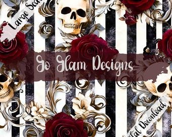 Gothic Skulls & Roses Seamless Pattern: Commercial Use (Digital Download)