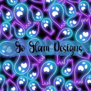 Neon Ghosts Seamless Pattern, Repeat Pattern, Digital Download, Commercial Use, Seamless File, Fabric Pattern, Halloween Seamless