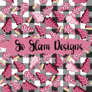 Plaid Pink Christmas Tree Cakes Seamless Pattern, Repeat Pattern, Digital Download, Digital Paper, Seamless File, Fabric Pattern