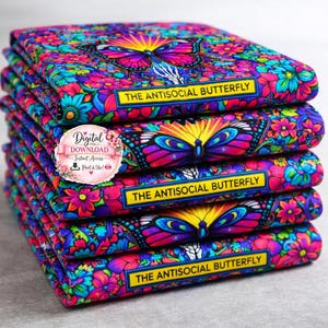 Antisocial Butterfly Seamless Pattern PNG | Psychedelic Floral Butterfly | Neon Gothic Fabric Print | Digital Download