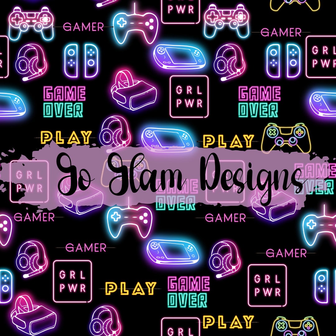 Neon Gamer Girl Seamless Pattern, Digital Download, Commercial Use ...