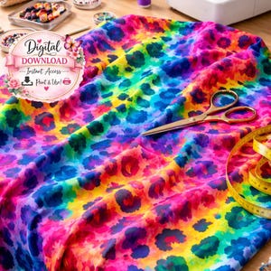 Elektrische Safari nahtlose Muster | Regenbogen Leopard Muster | Neon Tierdruck-Digitales Papier | Bunt Nahtlos | Tierdruck